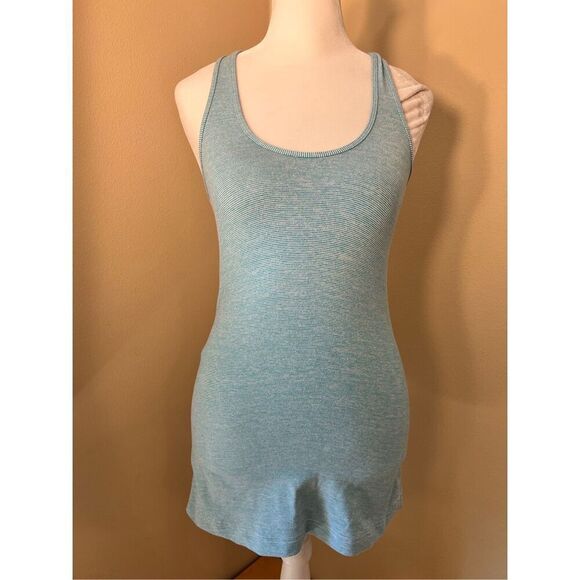 Lululemon Aqua Blue White Micro Stripe Cool Racerback Tank Top Size 4 - Picture 1 of 7
